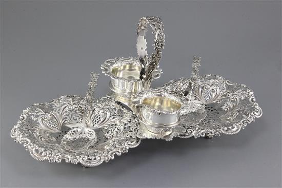 A late Victorian pierced silver strawberry stand by Mappin Bros, 40 oz.